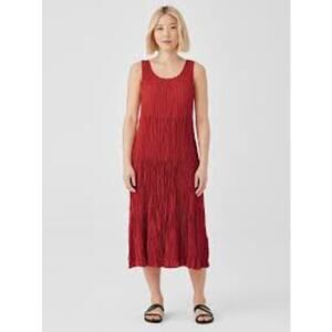 Eileen Fisher Crushed Silk Tiered Dress in Flame, Sz XS (2/4) -- NWT